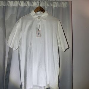 PETER MILLAR MENS (SUPER WHITE) (Large) STANDING COLLAR SS SHIRT -NWT